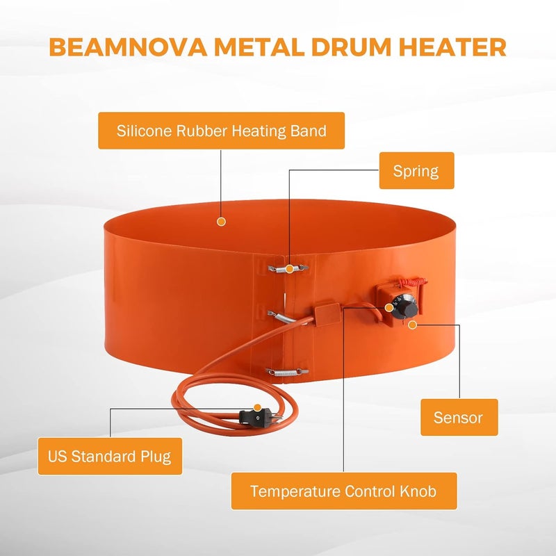 BEAMNOVA 55 Gal Metal Drum Heater, 10 * 70 inch, Temperature Controller, 120V Pail Heating Band, for Honey Oil Barrel, Silicone Rubber Heating Band, Heavy Duty - Image 2